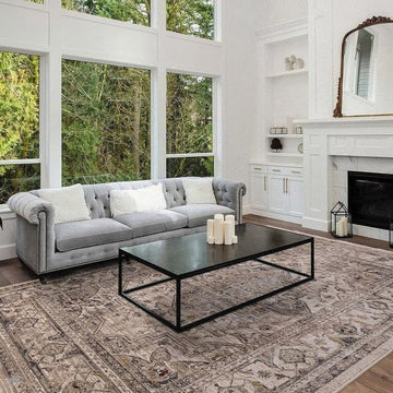 Sovereign Traditional Persian Vintage Distressed Shimmer Medallion Border Soft-Touch Ribbed Textured Polyester Low Profile Short Pile Fringe Ash Beige/Natural/Grey/Multi Rug-Asiatic Carpets-Rug Love - The Most Loved Rug Store
